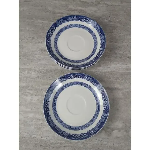 Royal Cuthbertson Blue Willow Saucers, Set Of 4, 6" - Picture 1 of 6